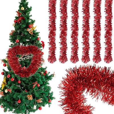 Dailygoods- Lametta Kerstslinger - 6 Stuks - 2 Meter - Rood/Zilver/Goud/Groen - Duurzaam - Kerstdecoratie - Hoogwaardige PET-zijde