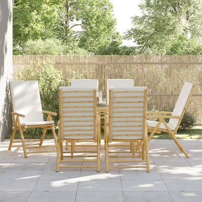 vidaXL - Tuinstoelen - 6 - st - inklapbaar - met - kussens - bamboe - crèmewit