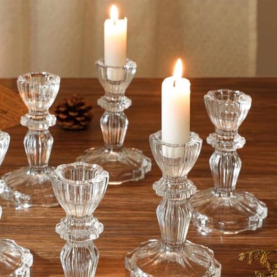 Heldere Glazen Kandelaarhouder - 4 Stuks voor Bruiloft, Kerstmis en Verjaardagsfeest