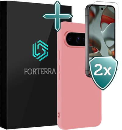 Hoesje Met 2x Screenprotector - Geschikt voor Google Pixel 10 Pro - Sterk & Shockproof - Telefoon Hoes - Back Cover - Siliconen Case - Lichtroze