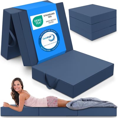 Opvouwbaar Matras 90 x 200 cm - Driedelig, Extra Dik 15 cm Schuim, Wasbaar, Draagbaar Logeermatras voor Volwassenen