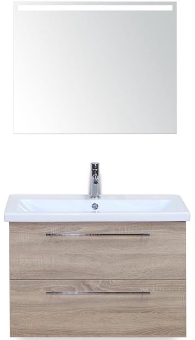 Como Badmeubelset 80 cm - Grijs Eiken - Keramische Wastafel Wit met Sence Spiegel