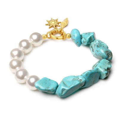 Twice As Nice Armband in high fashion, parels en turquoise stenen High Fashion 18cm