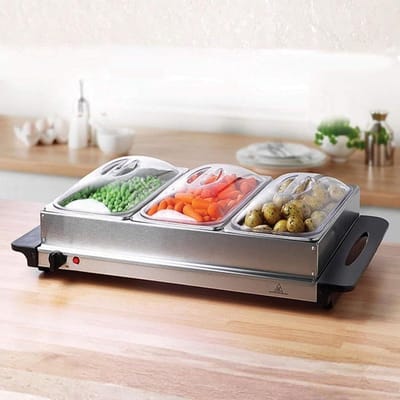 Elektrische Bain Marie - Voedselwarmer Buffet - Gerechten Warm Houden - Drie Aparte Pannen - 45 Liter - Zilver