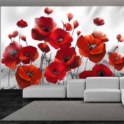 98cm X 70cm - Zelfklevend fotobehang - Rode Klaprozen, 8 maten, premium print