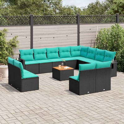 vidaXL - 13-delige - tuinbankset - met - kussens - van - zwart - polyrotan