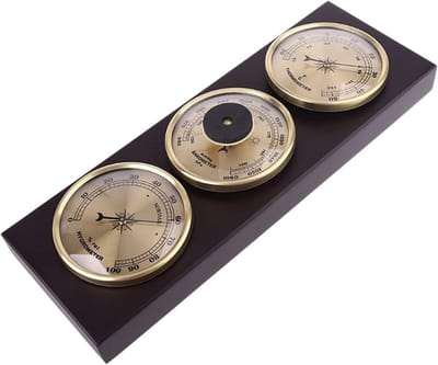 Weerstation Set - Barometer Hygrometer - Weer Voorspellen - Houten Frame - 31x11 cm - Bruin