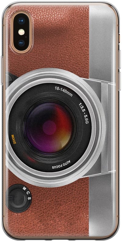 Leuke Telefoonhoesjes - Hoesje geschikt voor iPhone Xs Max - Vintage camera - Soft case - TPU - Print / Illustratie - Bruin