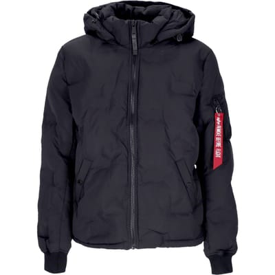 Zwart donsjack met capuchon en logo voor heren