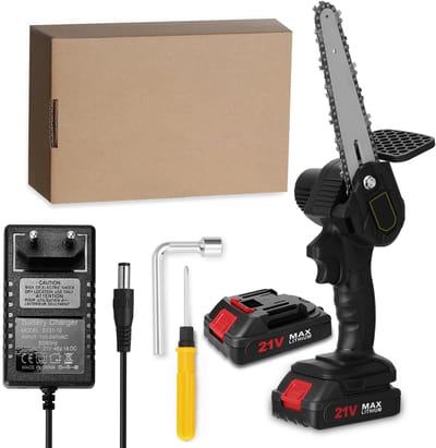 Mini Kettingzaag – 15 cm – 21V – Draadloos – 2 Accu's 1200mAh – Voor Snoeien van Takken en Hout