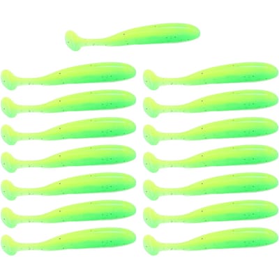 15 stuks tweekleurige zachte visaas met T-staart, kunstmatig siliconen zacht kunstaas, visgerei voor zoetwater en zoutwater COLOR:C green