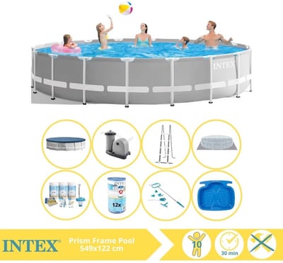 Intex Prism Frame Zwembad - Opzetzwembad - 549x122 cm - Inclusief Onderhoudspakket, Filter, Onderhoudsset en Voetenbad