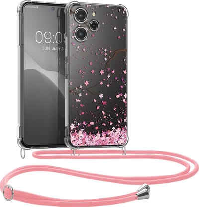 kwmobile telefoonhoesje geschikt voor Xiaomi Redmi 12 - Hoesje met telefoonkoord - Back cover voor smartphone - Case in poederroze / donkerbruin / transparant