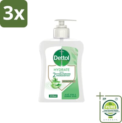 3 x Dettol - Handzeep - Hydrate - Aloë Vera & Bamboe - 250 ml - Grootverpakking - Handzeep - Antibacterieel - Aloë Vera - Bamboe - Hydraterend