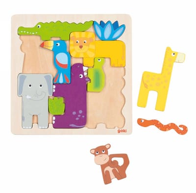 GOKI Puzzel - Safari - 11 Stukken - 21X21X0,8Cm - Hout - 3 Jaar