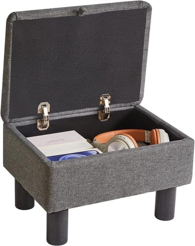 Opberg Poef - Voetenbankje - Woonkamer Decoratie - Verborgen Opbergruimte - 40 cm Diep - Lichtgrijs