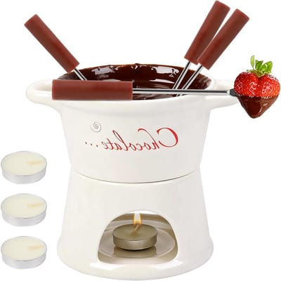 Dailygoods - Keramische Chocolade- en Kaaspot voor Fondue met Vorken