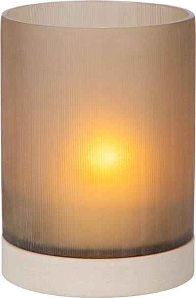 Atmooz Lionel kaarsenhouder M – Ø16 × H22 cm – zandsteen met glazen kap – compacte hurricane – moderne kaarsenhouder – natuurlijke warme woonaccessoire – stijlvolle candle holder voor woonkamer of hal