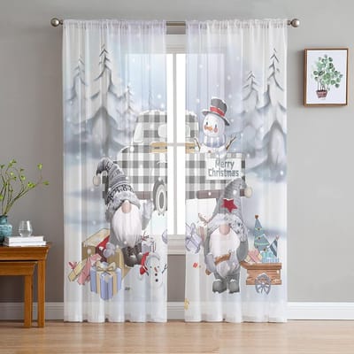 Gelukkig Nieuwjaar Vrolijk Kerstfeest Gordijnen voor Slaapkamer, Polyester Gordijn voor Woonkamer, 2 Stuks, 1x50W60H(CM)&Hook