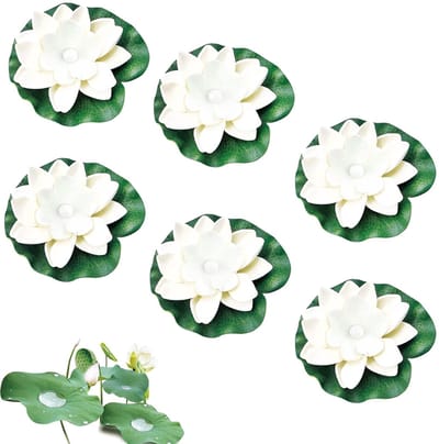 Bloemen, 6 stuks, kunstwaterlelie, drijvende lantaarn, drijvende bloemen, drijvende lotusbloemen, lotusbloem, waterlelie, voor tuin, vijver, terras, outdoor-decoratie, wit