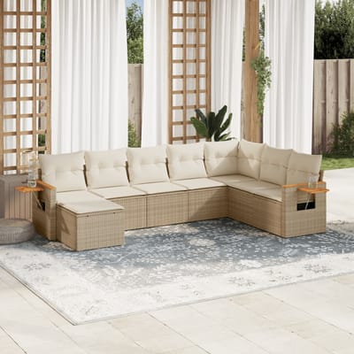 vidaXL - 8-delige - Loungeset - met - kussens - poly - rattan - beige