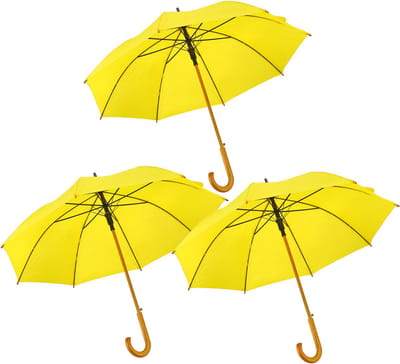 Paraplu 102 cm Geel 3 Stuks – Grote Stokparaplu met Houten Handvat – Regenparaplu voor Volwassenen