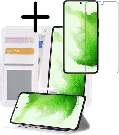 Hoesje 2 in 1 - Geschikt voor Samsung Galaxy S22 Plus - Met Screenprotector - En Uitneembare Hard Cover - Bookcase - Wallet Case - Met Pasjeshouder - Book Case - Uitneembaar - Pashouder - Kunstleer - Wit