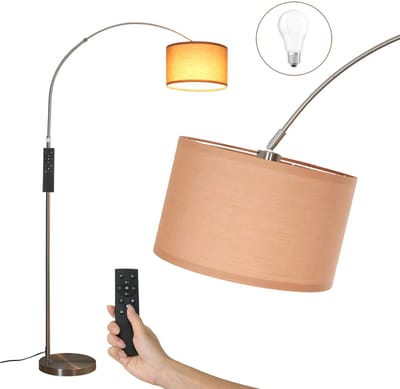 ANTENLICHT Moderne Vloerlamp - Staande Lamp met Bruin kap - 1 Lichts 9W - Dimmer 3000K-6000K 860LM - Chroom - Woonkamer - Slaapkamer - Met Afstandsbediening & Voetschakelaar