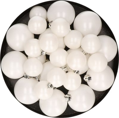 Kerstversiering kunststof kerstballen winter wit 6-8-10 cm pakket van 22x stuks - Kerstboomversiering