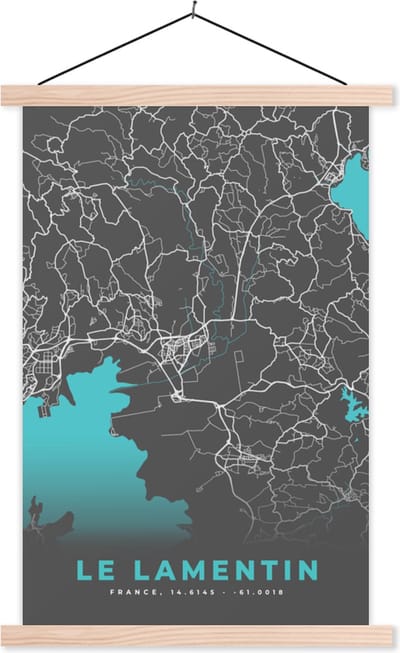 Posterhanger incl. Poster 40x60 cm - Schoolplaat - Le Lamentin - Frankrijk - Plattegrond - Stadskaart - Kaart - Textielposter - Blanke latten - Stadskaart
