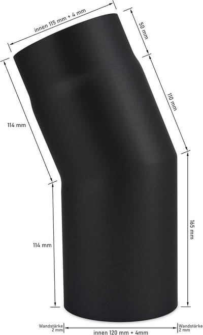 Kachelpijp boog - Rookbuisbocht - Verbinding maken - 22 graden - DN 120 mm - Zwart