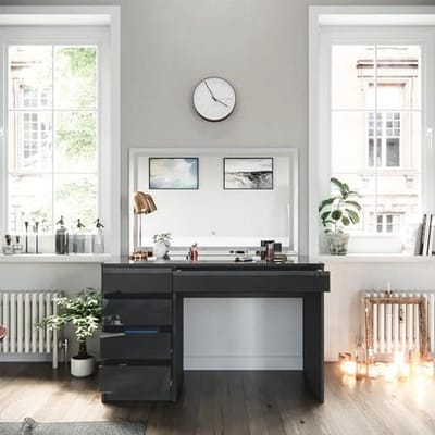 Stijlvolle Make-uptafel met LED Spiegel en Lades voor Dames en Meisjes - 120 x 55 cm - Zwart