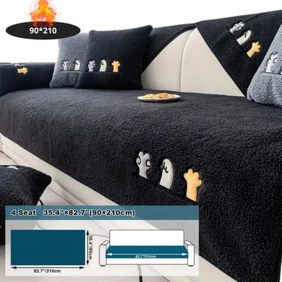 Livano Bankhoes - Bankbeschermer - Stretch - Sofa Cover - Pluche - Zwart - 4 Zits 90x210