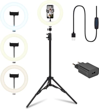Aurixi® Ringlamp - Laptop Standaard - Fietszadel - Zwart - 26cm x 26cm x 186cm