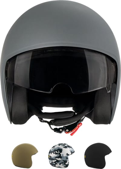 TOF BASE HELM - Geschikt voor verwisselbare TOF SKIN - Scooter helm - Brommer helm - Motor helm - Jethelm - Fashionhelm - Retro helm - Goedgekeurde helm - Geïntegreerd zonnevizier