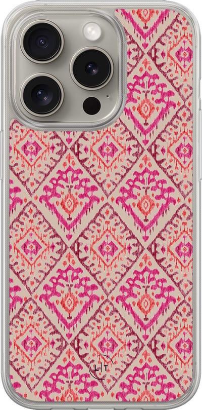 Hoesje geschikt voor iPhone 15 Pro Max - Ibiza art deco - 2in1 backcover - Print / Illustratie - Roze - Leuke Telefoonhoesjes