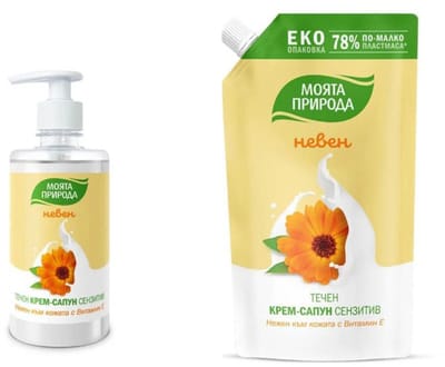 Biologische set van 2 producten Vloeibare Crèmezeep met Calendula 400ml plus navul 600ml