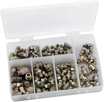 Vettepels Assortiment - Nippel Set Vetspuit Koppeling - Machine Onderhoud - Metrisch Gehard Staal - 70 Stuks - Blauw