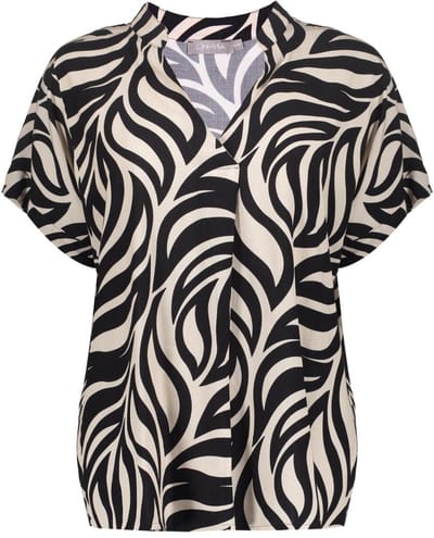 Geisha T-shirt Top Met Swirl Dessin 63295 70 Black/sand Dames Maat - XS
