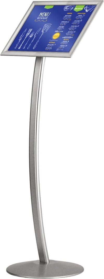 Europel Infostand – Gebogen Staander – A3 (29,7 x 42 cm) – Kliklijst – Stijlvol & Stabiel – Grijs