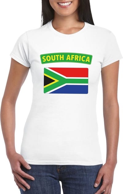 Vlag Zuid Afrika t-shirt - wit - met vlag van het land print - voor dames - korte mouwen - supporters S