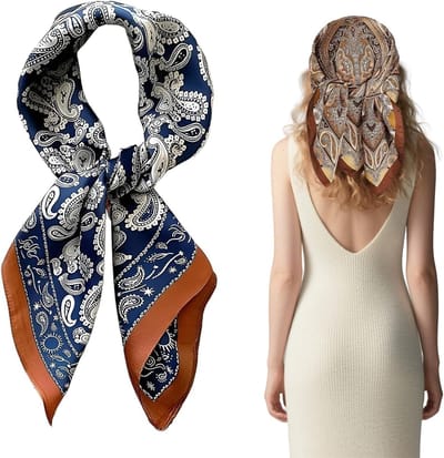 Set van 2 Vrouwelijke Zijde Sjaals, Vintage Stijl, 70 x 70 cm, Perfect voor Haar, Outfit en Handtas Decoratie