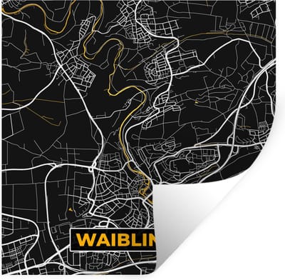 Muurstickers - Sticker Folie - Plattegrond – Waiblingen – Goud – Stadskaart – Kaart - Duitsland - 100x100 cm - Plakfolie - Muurstickers Kinderkamer - Zelfklevend Behang XXL - Zelfklevend behangpapier - Stickerfolie