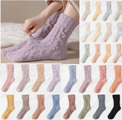 Fluffy sokken dames - 2 paar - anti-press - huissokken - warm - paars - bruin - grijs - mix - random - 35 - 40 - cadeau voor haar - geschenk vrouwen - Kerst cadeau - zacht