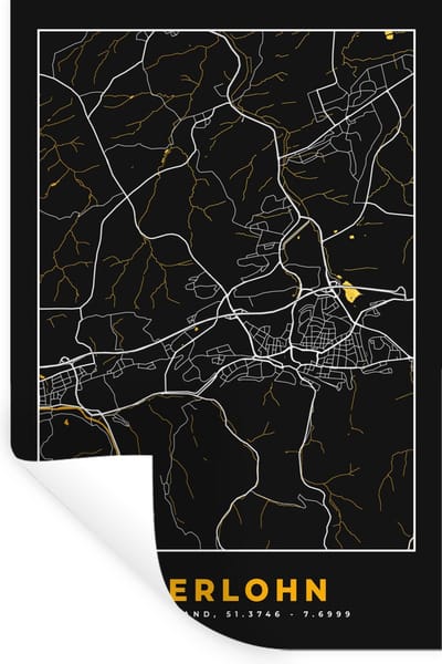 Muurstickers - Sticker Folie - Iserlohn - Goud - Stadskaart - Plattegrond - Kaart - Duitsland - 20x30 cm - Plakfolie - Muurstickers Kinderkamer - Zelfklevend Behang - Zelfklevend behangpapier - Stickerfolie