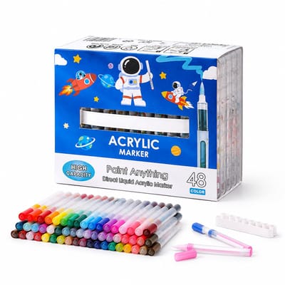 Acrylmarkers - 48 kleuren - Directe inkttoevoer en zachte punt - Voor tekenen en DIY - Basisverpakking