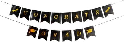 BTH - Geslaagd - Slinger - Versiering - Graduation - Vlag - Decoratie - Zwart - Goud - Happy Graduation - 200cm