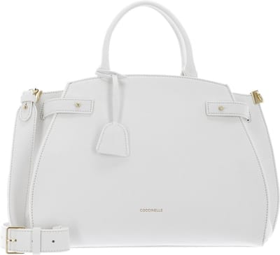 COCCINELLE Leren Handtas Schoudertas Kliche Handbag Grained Leather Brillant White Wit