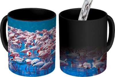 Magische Mok - Foto op Warmte Mokken - Koffiemok - Flamingo - Water - Tropisch - Water - Roze - Magic Mok - Beker - 350 ML - Theemok