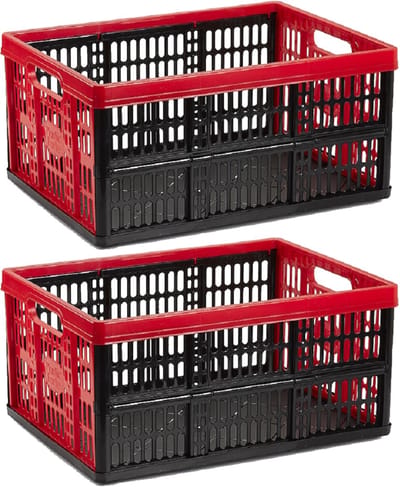 Plasticforte opbergkrat - 2x - vouwbaar - 33 Liter - 48 x 35 x 24 cm - vouwkratten - zwart/rood